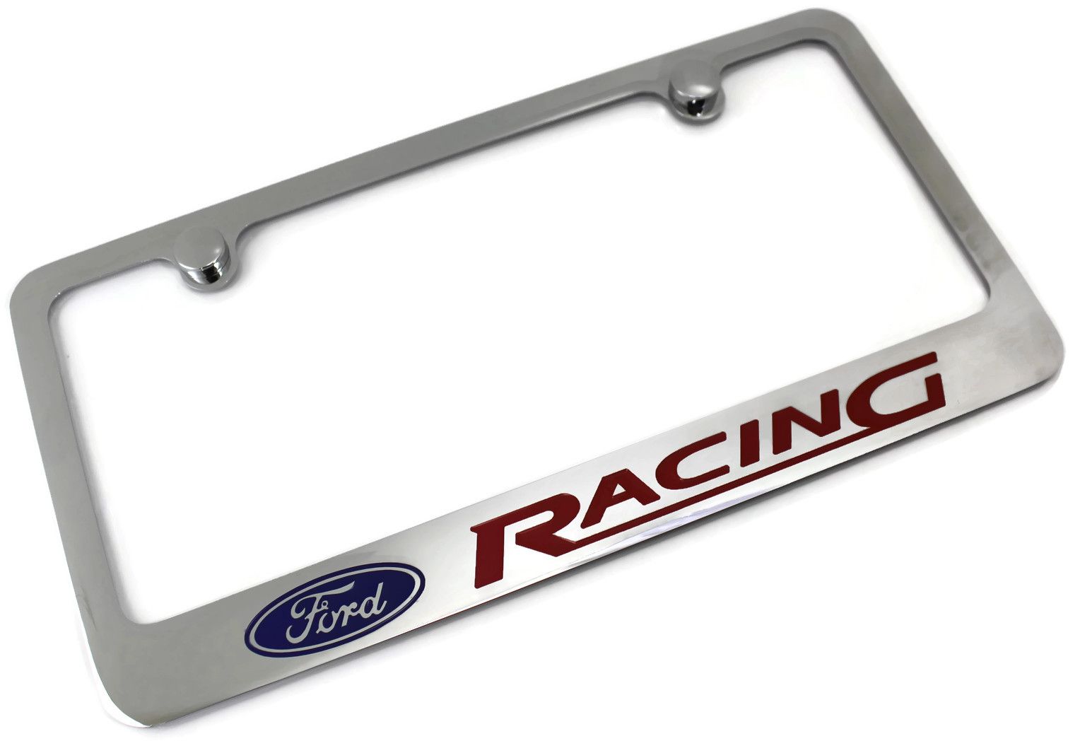 FORD RACING License Plate Frame Chrome Plated Brass Hand Painted Engraved