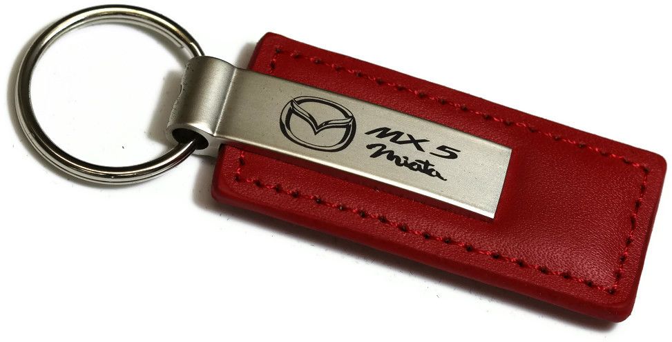 Mazda Miata MX5 Red Leather Authentic Logo Key Ring Fob
