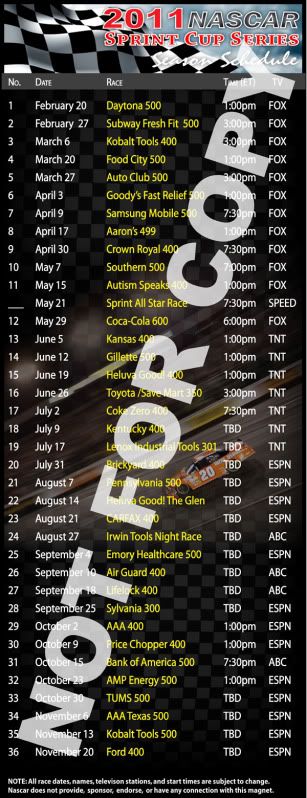 nascar schedule 2011. 2011 Nascar Sprint Series