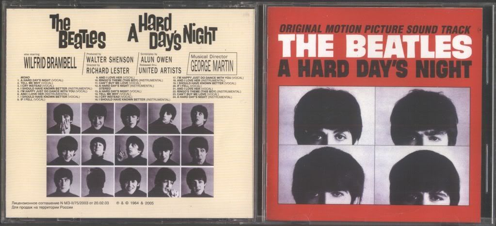 BEATLES - A Hard Day's Night (original Motion Picture Sound Track(8page Booklet, Russian Copyright Notes On Ba