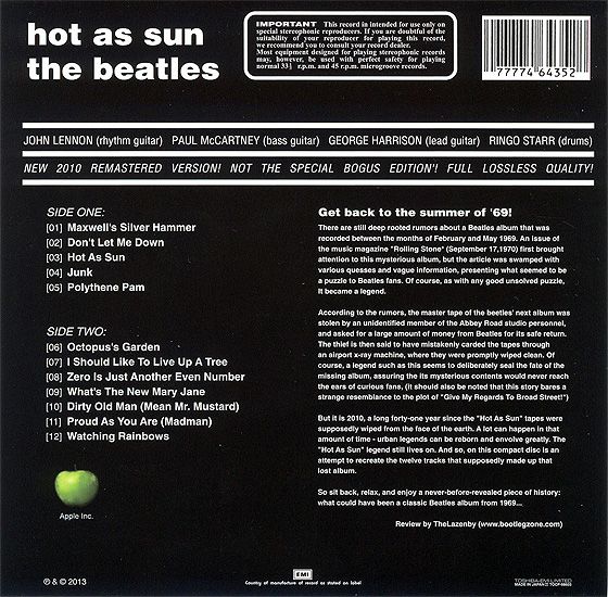 BEATLES - Hot As Sun (mini Vinyl Replica Cardsleeve, 16page Booklet)