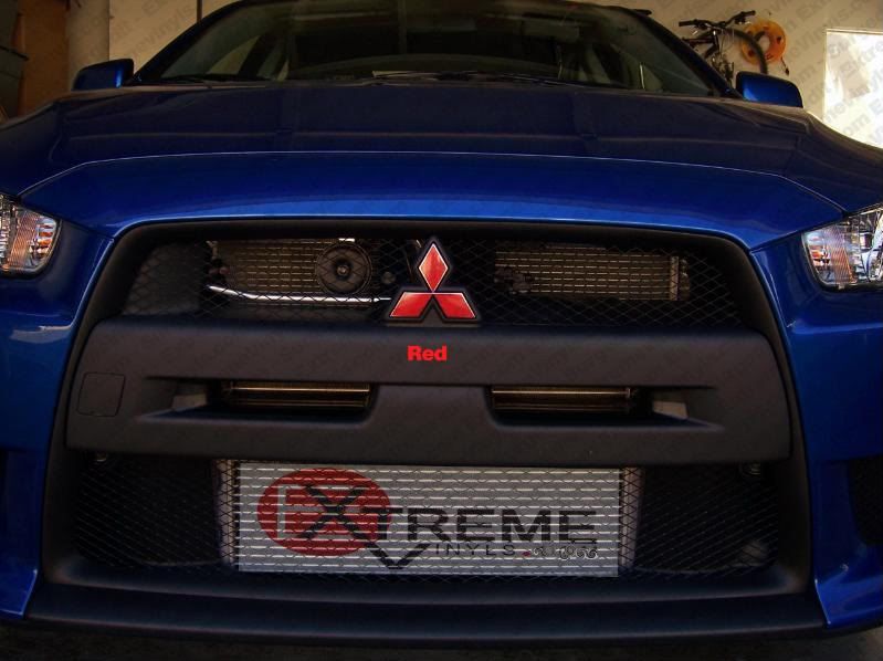 Mitsubishi Lancer FRONT& REAR Precut Emblem Decal Overlays. Red Inlays