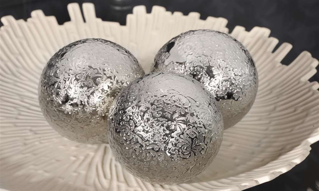 New 3 PC SILVER DECORATIVE BALLS Table Accent Contemporary Holiday