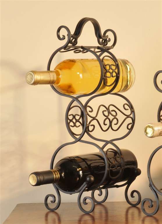 New DECORATIVE SCROLL IRON WINE RACK 3 Bottle Black TUSCAN Kitchen Countertop eBay