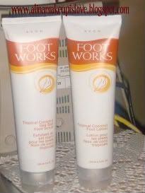 Feet Loving Time with Avon Foot Works Tropical Coconut sea salt foot scrub and foot lotion